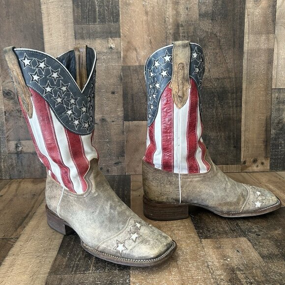 JB Dillon JBR2009 Square Toe Flag Suede Western Cowboy Boots Mens 11 EE - Picture 11 of 12